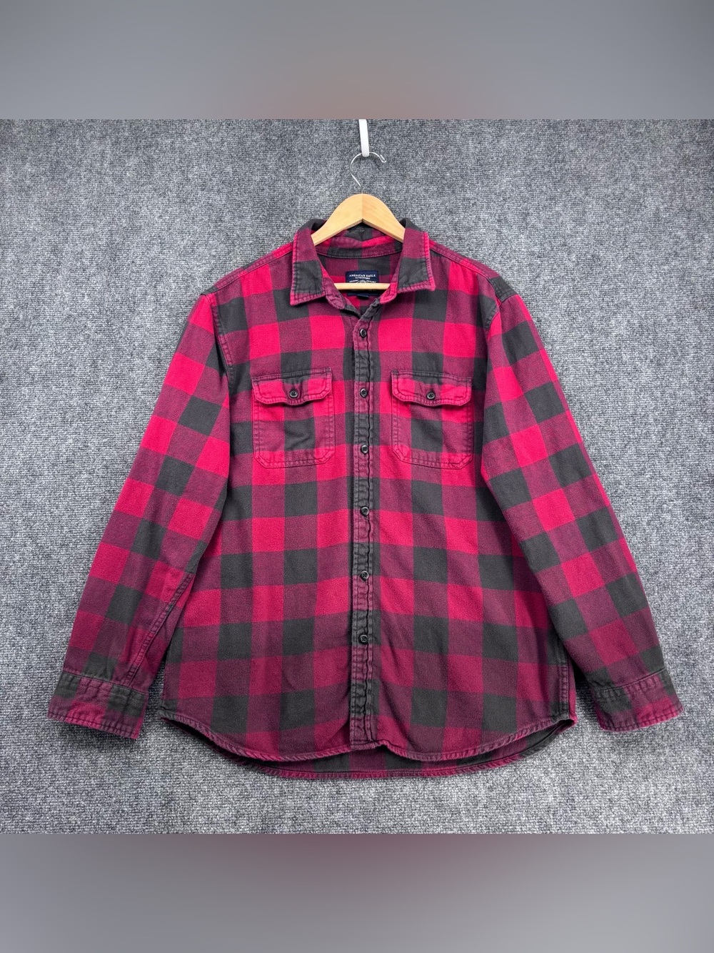 American Eagle Red Black Buffalo Plaid Flannel Shirt Grunge Lumberjack Men’s XL